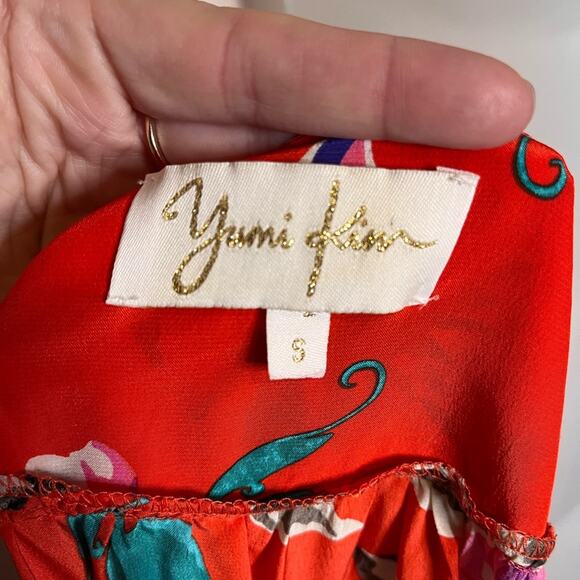 YUMI KIM Silk Soho Mixer Wrap Dress Red-Orange Size Small Tropical Floral - Picture 5 of 6